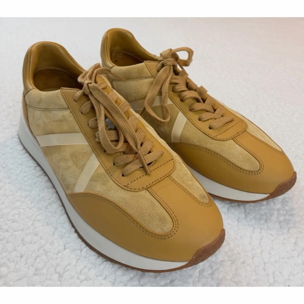 VINCE • Mustard Yellow Ohara Leather/Suede Lace-Up Oxford Sneakers, 10 - Picture 11 of 16